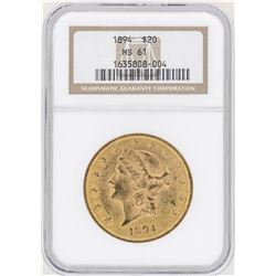 1894 $20 Liberty Head Double Eagle Gold Coin NGC MS61