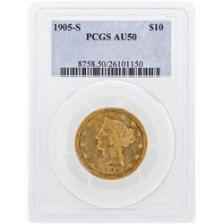 1905-S $10 Liberty Head Eagle Gold Coin PCGS AU50