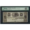 Image 1 : 1837-39 $3 The Millers Bank of Washtenaw Obsolete Note PMG Choice Uncirculated 6