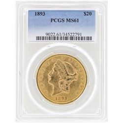 1893 $20 Liberty Head Double Eagle Gold Coin PCGS MS61