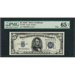 1934C $5 Silver Certificate Note Wide Fr.1653 PMG Gem Uncirculated 65EPQ