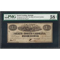 1863 $1 State of North Carolina Obsolete Note PMG Choice About Uncirculated 58 N