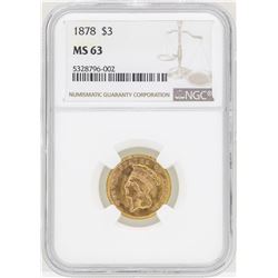 1878 $3 Indian Princess Head Gold Coin NGC MS63