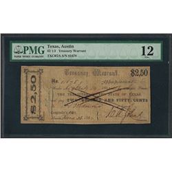 1862 $2 1/2 Texas Treasury Warrant Note PMG Fine 12