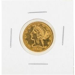 1891-CC $5 Liberty Head Half Eagle Gold Coin