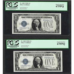 (2) Consecutive 1928A $1 Funnyback Silver Certificate Notes PCGS Superb Gem New