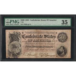 1864 $500 Confederate States of America Note T-64 PMG Choice Very Fine 35