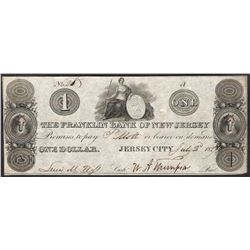 1827 $1 The Franklin Bank of New Jersey Obsolete Note