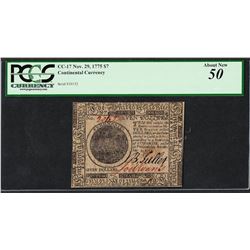 November 9, 1775 $7 Continental Currency Note CC-17 PCGS About New 50