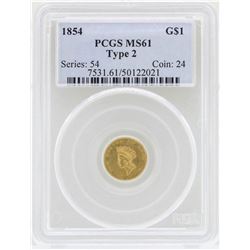 1854 $1 Indian Princess Head Gold Coin Type 2 PCGS MS61