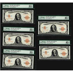Lot of (5) Consecutive 1922 $10 Gold Certificate Notes PMG Graded XF45-AU55EPQ