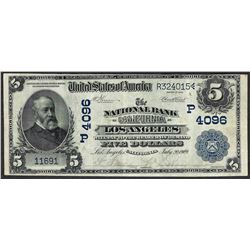 1902 $5 National Bank of California Los Angeles Note CH# 4096