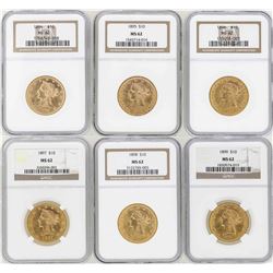 Lot of 1894-1899 $10 Liberty Head Eagle Gold Coins NGC MS62