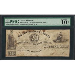 1838-39 $20 The Government of Texas Signed by Sam Houston Obsolete PMG Very Good