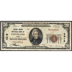 1929 $20 Central United National Bank of Cleveland National Currency Note CH# 43