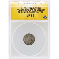 1157-1276 Denier France Bishops of Valence Coin ANACS VF35