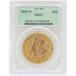 1897-S $20 Liberty Head Double Eagle Gold Coin PCGS MS61