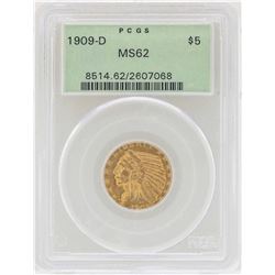 1909-D $2 1/2 Indian Head Quarter Eagle Gold Coin PCGS MS62