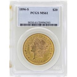 1896-S $20 Liberty Head Double Eagle Gold Coin PCGS MS61