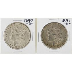 Lot of 1890-S & 1891-S $1 Morgan Silver Dollar Coins