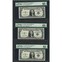 Lot of (3) Consecutive 1935E $1 Silver Certificate STAR Notes PMG Gem Unc. 65EPQ