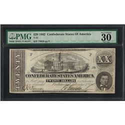 1862 $20 Confederate States of America Note T-51 PMG Very Fine 30 Canceled
