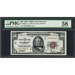 1929 $50 Federal Bank of San Francisco Note PMG Choice About Uncirculated 58