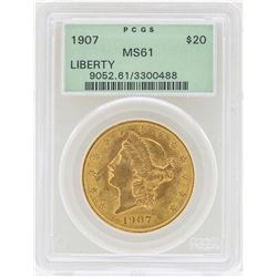1907 $20 Liberty Head Double Eagle Gold Coin PCGS MS61