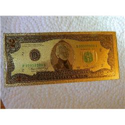 GOLD FOIL BILL - 24K SOLID GOLD - USA $2 - not legal tender