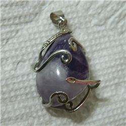 PENDANT - WIRE WRAPPED AMETHYST PENDANT - 26 X 20mm - RETAIL ESTIMATE $45