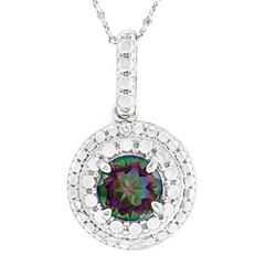 NECKLACE - 1 CARAT ROUND FACETED MYSTIC GEMSTONE & DIAMOND IN 925 STERLING SILVER SET - INCLUDES 20"