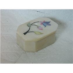 CARVED SOAP STONE TRINKET BOX WITH INLAID LID - MADE IN INDIA