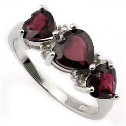 ***** FEATURE ITEM **** RING - 3 CTW HEART FACETED GARNETS & DIAMONDS IN 925 STERLING SILVER SETTING