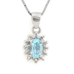 NECKLACE - .6 CARAT BABY SWISS BLUE TOPAZ & DIAMOND IN 925 STERLING SILVER SETTING - INCLUDES 20" WH
