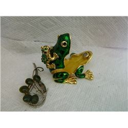 GLITTER FROG TRINKET BOX & JADE BROTCHE