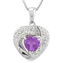 NECKLACE -  2/3 CARAT AMETHYST & DIAMOND IN 925 STERLING SILVER SETTING - INCLUDES 20" WHITE GOLD OV