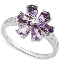 RING -  1.35 CT AMETHYST & 1PCS GENUINE DIAMOND IN PLATINUM OVER 0.925 STERLING SILVER SETTING - SZ 