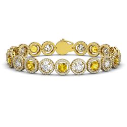 15.47 CTW Canary Yellow & White Diamond Designer Bracelet 18K Yellow Gold - REF-2195N3Y - 42691