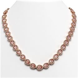 35.13 CTW Morganite & Diamond Halo Necklace 10K Rose Gold - REF-827H8A - 41055