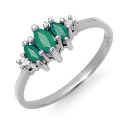 0.37 CTW Emerald & Diamond Ring 18K White Gold - REF-23W3F - 12564