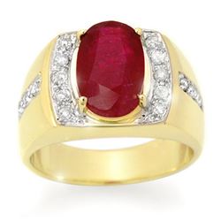 6.33 CTW Ruby & Diamond Men's Ring 10K Yellow Gold - REF-76F2N - 14487