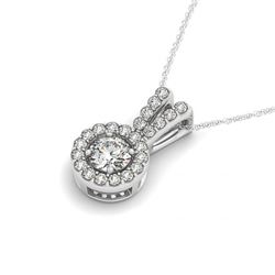 0.9 CTW Certified SI Diamond Solitaire Halo Necklace 14K White Gold - REF-110F4N - 30244