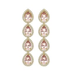 7.8 CTW Morganite & Diamond Halo Earrings 10K Yellow Gold - REF-189X6T - 41152