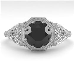 1.50 CTW Black Certified Diamond Engagement Ring Deco Size 7 18K White Gold - REF-67H3A - 36054