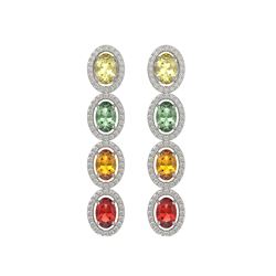 6.09 CTW Multi Color Sapphire & Diamond Halo Earrings 10K White Gold - REF-135F3N - 40550