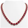 58.59 CTW Ruby & Diamond Halo Necklace 10K Rose Gold - REF-777H8A - 41334