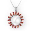 1.50 CTW Red Sapphire & Pearl Necklace 18K White Gold - REF-65A5X - 11743