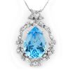 13.84 CTW Blue Topaz & Diamond Necklace 14K White Gold - REF-109F6N - 10084