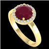Image 2 : 2 CTW Ruby & Halo VS/SI Diamond Micro Pave Ring Solitaire 18K Yellow Gold - REF-58M2H - 21642