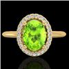 Image 1 : 1.75 CTW Peridot & Micro VS/SI Diamond Ring Solitaire Halo 18K Yellow Gold - REF-51X3T - 21017